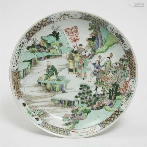 A Large and Rare Famille Verte Wucai 'Jiang Ziya' Dish, Kan