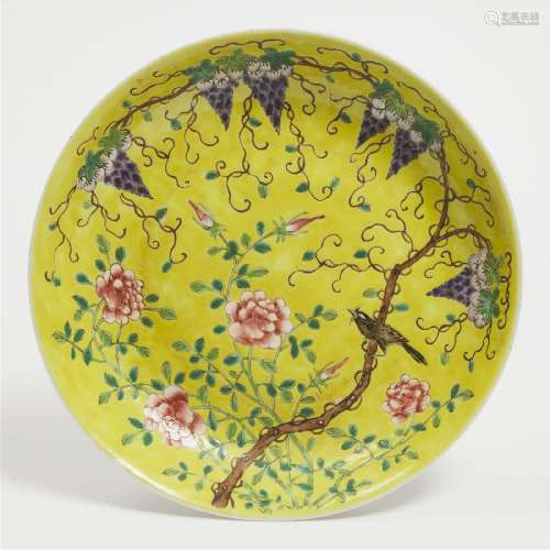 A Yellow-Ground Famille Rose 'Floral' Plate, Guangxu Mark,