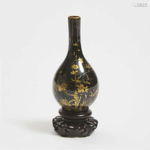 A Gilt-Decorated Black-Glazed 'Floral' Vase, 19th Century,