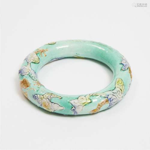 A Rare Turquoise Ground Gilt and Enameled Dragon Bangle, 19