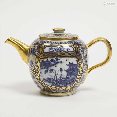 A Chinese Export Gilt-Decorated Blue and White 'Landscape'