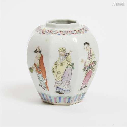 A Famille Rose Octagonal 'Eight Immortals' Jar, 19th/20th C