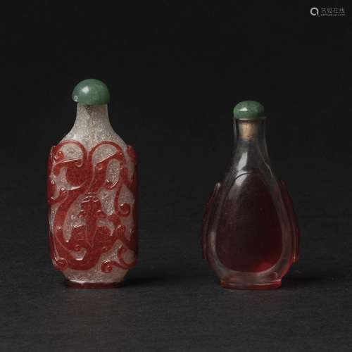 Two Red Overlay Peking Glass Snuff Bottles, 19th Century, ?