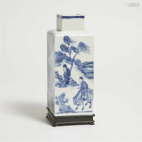 A Blue and White 'Figural' Square Vase, Early to Mid 19th C