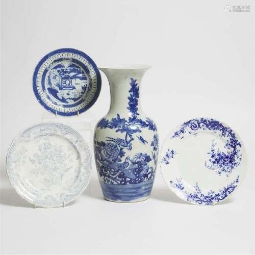 A Blue and White 'Birds and Flowers' Vase, Together With Th