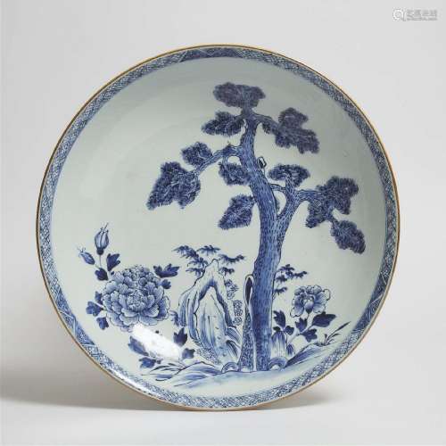 A Large Blue and White 'Pine and Flowers' Plate, 18th Centu