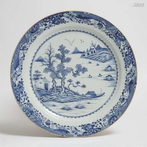 A Large Blue and White 'Landscape' Plate, 18th Century, ? ?