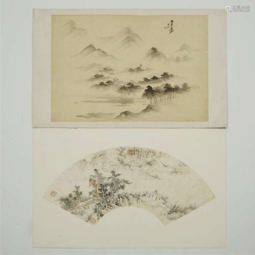 Li Doushan (1792-1879), Landscape Fan Painting, Together wi