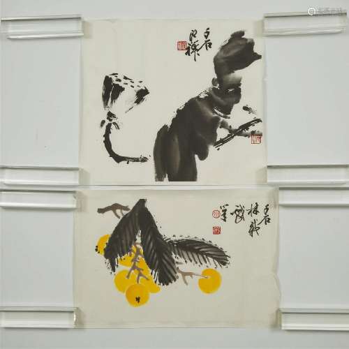 Lin Qianshi (1918-1990), Two Paintings of Fruits, ??? (1918