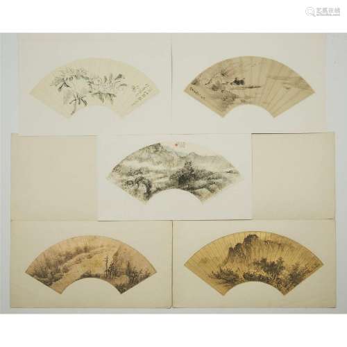 A Group of Five Fan Paintings, Late Qing/Republican Period,