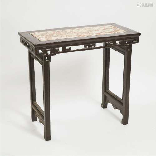 A Chinese Stone-Inset Hardwood Table, ?????, 34.2 x 38.1 x