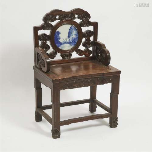 A Blue and White Porcelain-Inset Hardwood Chair, ????????,
