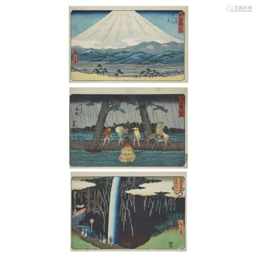 Utagawa Hiroshige (1797-1858), Three Woodblock Prints, Edo