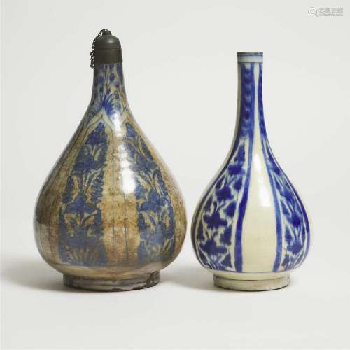 Two Safavid Blue and White Bottle Vases, Persia, 17th Centu
