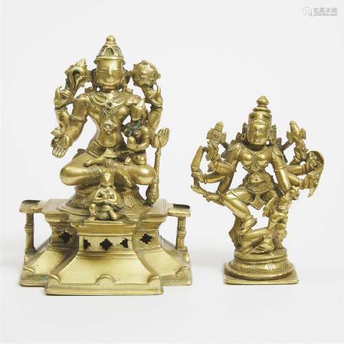 Two Indian Bronze Figures of Durga and Vishnu, Maharashtra,