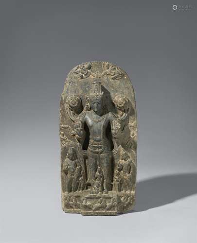 A very large grey sandstone Stele of Surya. Northeastern Ind...