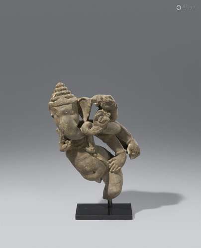 A fragmentary stone figure of a dancing Ganesha. Central Ind...