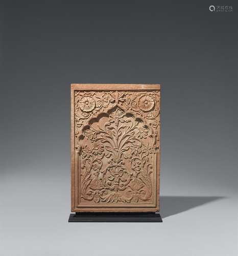 A Mughal pink sandstone architectural panel. Northern India,...