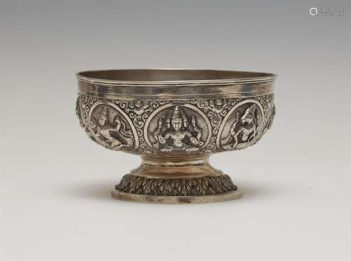 A Lucknow or Madras silver swami pattern silver pedestal ros...