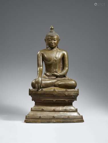 An unusually large bronze figure of Buddha Shakyamuni. Burma...