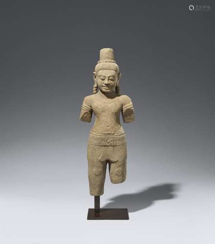 A Bayon sandstone figure of a male deity, possibly Shiva. Ca...