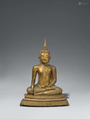 A large Ratanakosin bronze figure of Buddha Shakyamuni. Thai...