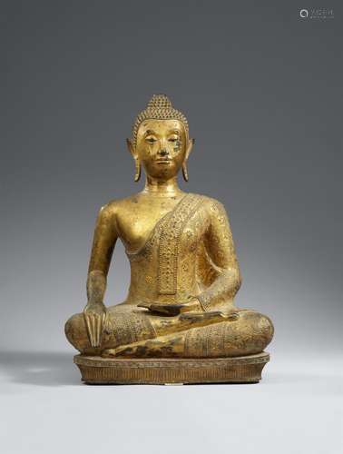 A Ratanakosin gilded and lacquered bronze figure of Buddha S...