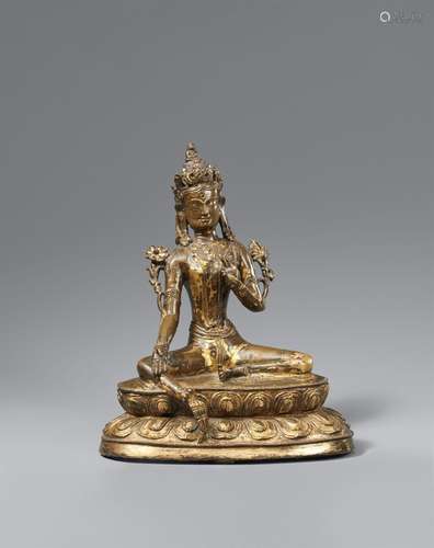 A bronze figure of Shyamatara (Green Tara). Tibet, 14th cent...