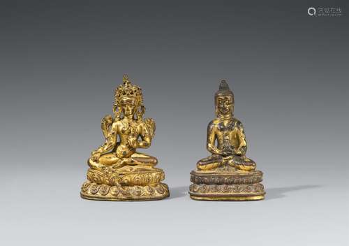 A gilt bronze figure of Shakyamuni buddha and of Shyamatara....