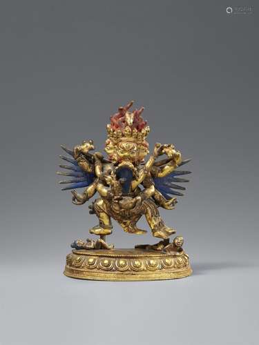 A fire gilt bronze figure of Hayagriva in yab-yum. Sino-Tibe...