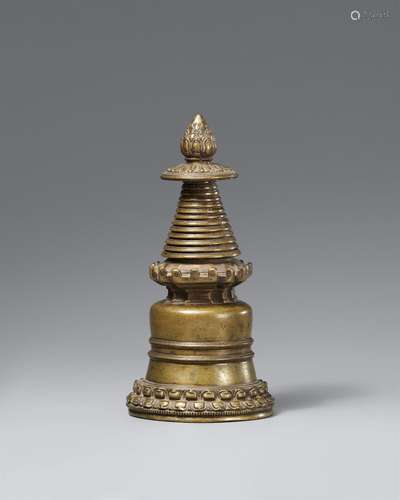 A copper alloy stupa reliquary (mChod-rten). Tibet, 13th/14 ...