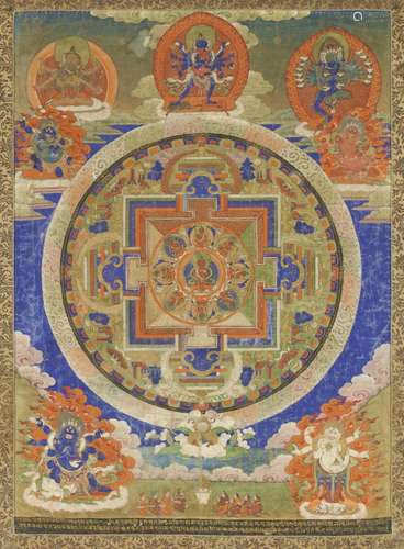 A thangka depicting a mandala of Amitayus. Tibet, 17th centu...