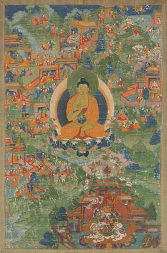 A thangka of the preaching buddha. Tibet, 19th century