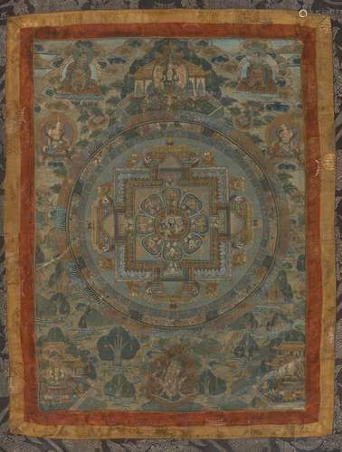 A mandala of Mahakala in yab-yum. Tibet, 19th/20th century