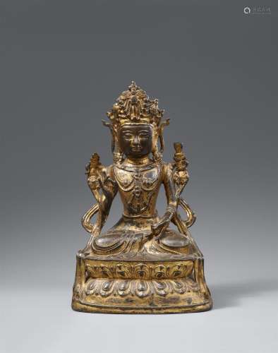 A gilded and lacquered bronze figure of a bejewelled bodhisa...