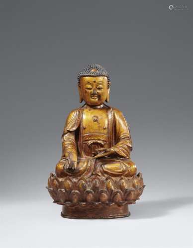 A lacquered bronze figure of the Medicine Buddha Baishajyagu...