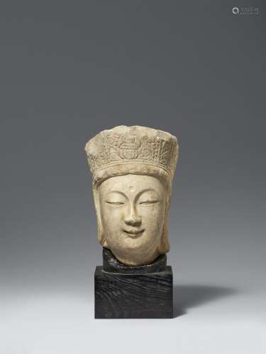 A Northern Qin style marble head of Bodhisattva Guanyin