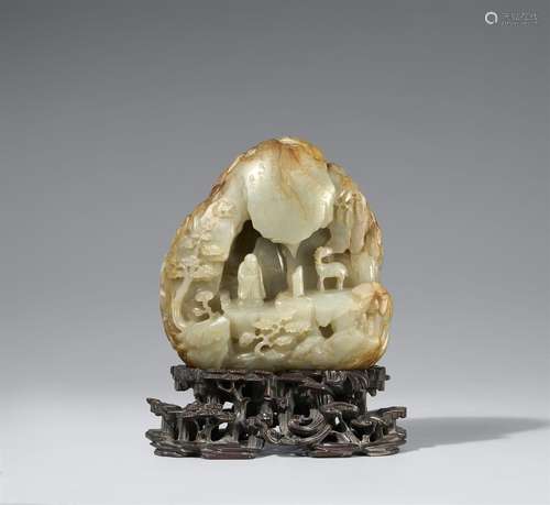 A Qing-dynasty jade carving of Shoulao with his stag. 19th c...