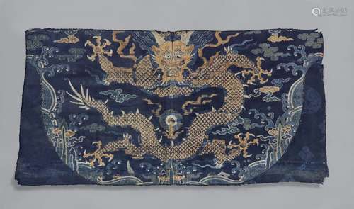 Fragment of a blue satinssilk robe of state (chaopao). Kangx...