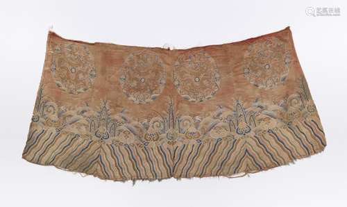 A silk satin fragment of a nine dragon robe. 18th/19th centu...