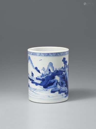 A blue and white brushpot (bitong). Kangxi period (1662–1722...