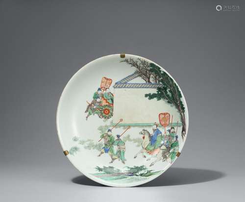 A large famille verte Romance of the Three Kingdoms dish. Ka...