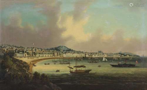 A Chinese school painting with a view of Praia Grande bay an...