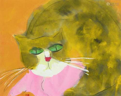 Untitled (Cat). Ink and colours on paper. Sealed caihua daod...