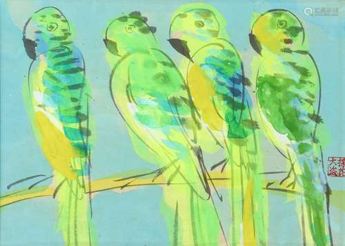 Untitled (parrots). Ink and colours on paper. Sealed caihua ...