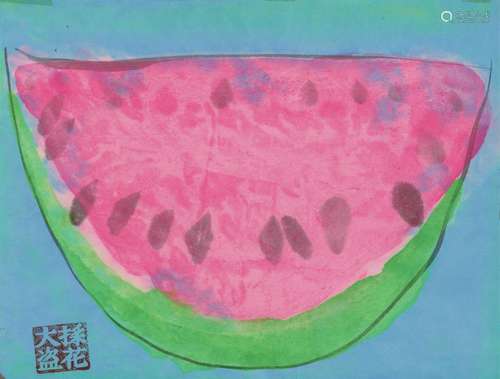 Untitled (Watermelon). Ink and colours on paper. Sealed caih...