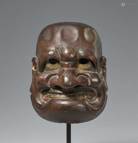 A painted and lacquered kiri-wood kyôgen mask of Buaku. Edo ...