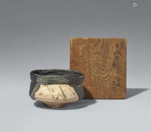 A Kuro-Oribe chawan. Mino area. Early Edo period, 17th centu...