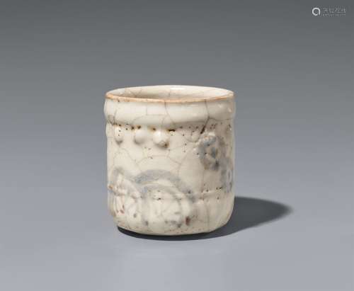 An E-Shino cup (yunomi). Mino area. Edo period or a little l...