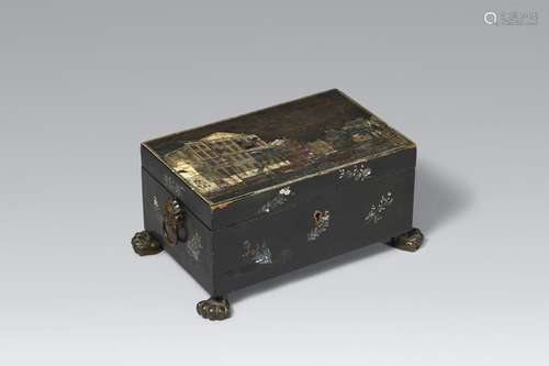 A Nagasaki black lacquer and aogai inlaid lidded box. Around...